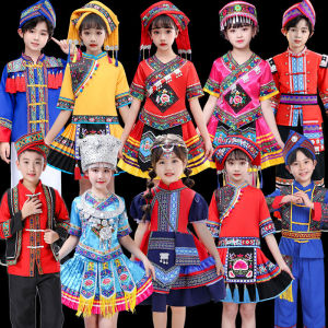 New Ethnic Minority Childrens Clothing Miao Yao Zhuang Tujia Dance Performance Costumes Boys Girls Six One Festival Outfits