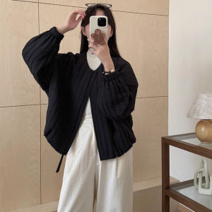 Shalldoer | Fashionable Retro Black Vertical Stripe Short Coat for Women Autumn Business Style Concealing Zipper Loose Fit