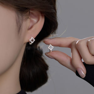 Clover Design Dazzling Water Diamond Sterling Silver Earrings