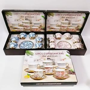 Cangkir Keramik Mewah European Style 1 Set 6 in 1 Hampers Souvenir 6 Gelas Dan 6 Tatakan Cantik
