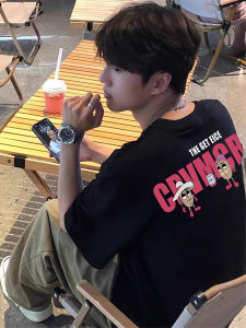 Áo Thun Tay Ngắn in Chữ Phong Cách Mỹ Thường Ngày Mùa Hè Cho Nam Dáng Rộng Chất Liệu Cotton Nguyên Chất Màu Đen Áo Sơ Mi Cơ Bản Cho Học Sinh