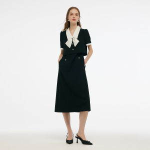 Black Professional Dress Gloria Commute Style Summer New Arrival Important Occasion Fake Two-Piece Mid-Length A-Line Skirt