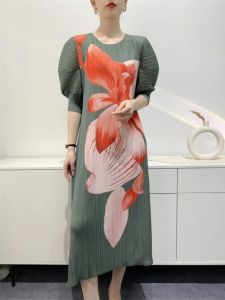 Womens Pleated Dress Younger Fashion Loose Plus Size Mid-Length #L-880