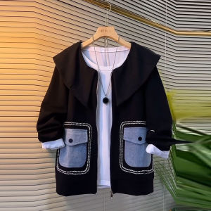 plus Size Womens Casual Long Sleeve Jacket Polo Collar Loose Fit Slimming Top for Early Autumn Simple Stylish Outerwear