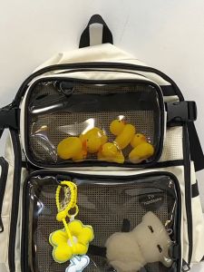 Y2K Japanese High School Backpack Transparent Pockets Itabag For Dolls Pins Display Plate Laptop Backpack