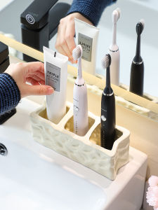 Ceramic Toothbrush Holder Bathroom Sink Makeup Brush Base Stand Toilet Storage Shelf Organizer Cream Style Popular Brand