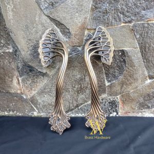 Handle Pintu Rumah Kuningan Motif Pohon Ukir Antik 41 cm 2 pcs
