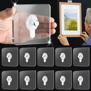 10Pcs Strong Adhesive Nail Wall Hooks Seamless Waterproof Kitchen Bathroom Screw Hook Sticker Nail Holder Hanger