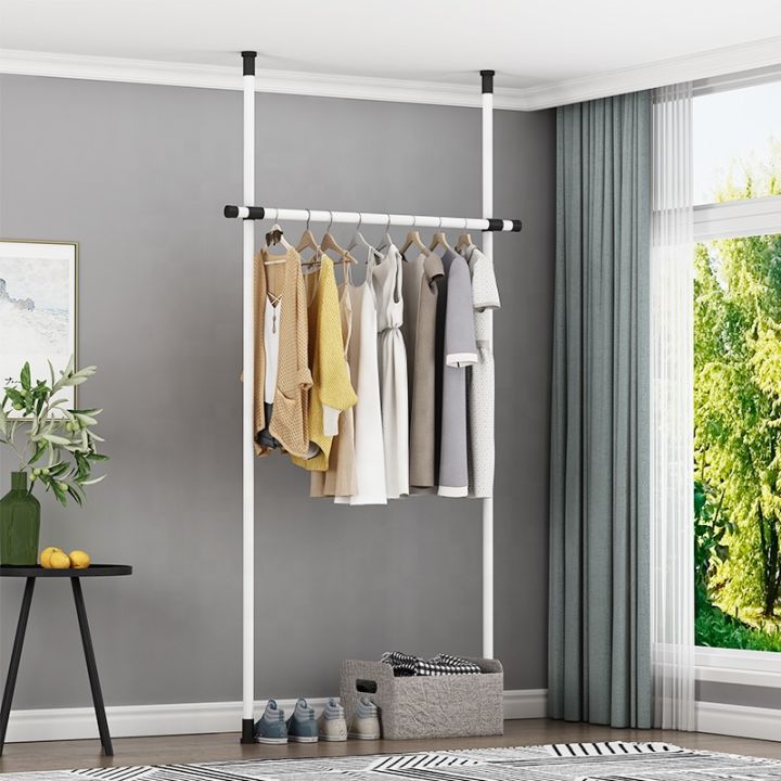 Morden Custom wardrobe Metal Adjustable Clothes Pole System Bedroom Easy Assemble Wardrobe