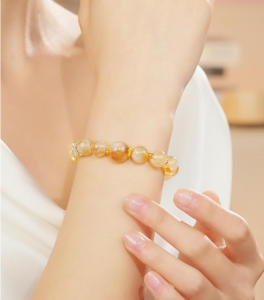 ZHOU LIU FU 周六福 S925 Sterling Silver Bracelets Natural Citrine Beaded Bracelet Gemstone Stretch Bracelet for Women 17CM J1916259