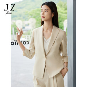 JZ Intelligent Beauty Commute Leather Suit Jacket Womens Autumn Style Straight Cut Button Decoration Pure Color Fashionable