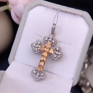 Montagne Jewelry Natural 3mm Gem Fanta Stone necklace for women Crystal Inset Cross Design Fine Jewellery 925 Silver Necklace