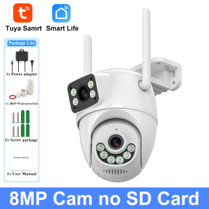 Tuya 8MP HD WiFi PTZ Camera Outdoor Dual Lens Dual Screen AI Auto Tracking IP Camera Support Color Night Vision Function  CCTV