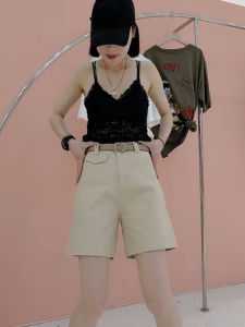 Quần Tây Cao Waist Slim Fit Five-point