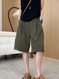 Slimming Pleated Elastic Waist Wide Leg Short Pants Womens Casual High Waist Loose Fit Summer 2025 plus Size Fashion