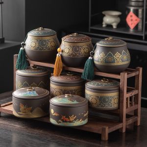 Large Size Purple Clay Tea Leaf Canister Ceramic Sealed Storage Jar for Puer Tea Home Use Tea Storage Container Premium Display Piece