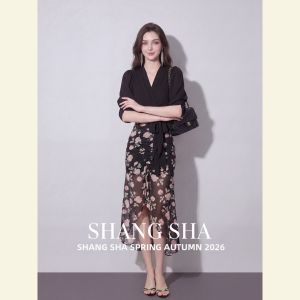 SHANGSHA | Stylish Flower Patterned Black Dress Suit