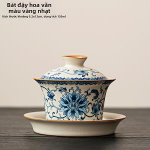 TANGFENG | Tách Trà Ba Ngăn Sang Trọng Màu Xanh Và Trắng Có Nắp Chống Đốt
