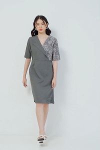 Dress Midi Kerja Formal Wanita Kantor Hitam Polos Bahan Premium High Quality