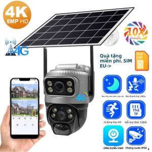 Camera Năng Lượng Mặt Trời 8MP HD Hai Ống Kính Với Thẻ SIM 4G Giám Sát Ngoài Trời Chống Nước IP66 Màn Hình Kép Tầm Nhìn Ban Đêm Màu Sắc CCTV