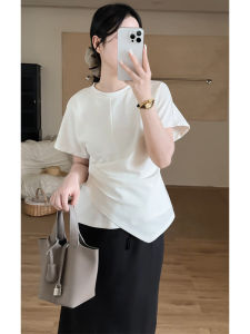 YUEZHONGWEI | French Design Round Neck Short Sleeve Slim Fit T-Shirt Women Summer Basic Style Commute Fashion Korean Version Casual Top