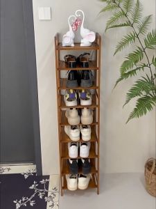 Bamboo Shoe Rack Small Narrow Multi-layer Door Floor Shoe Rack Organizer Wooden Shoe Shelves