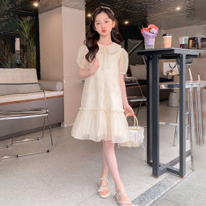 Princess Style Mesh Skirt Dress for Girls Summer Fashionable Child Clothing Korean Version Short Sleeve Midi Skirt