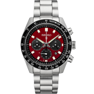 Seiko Speedtimer Solar Chronograph U.S. Special Edition Mens Watch Japan Red Metal Strap 41.4mm (SSC927P1)