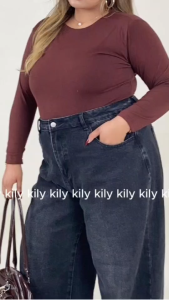 Buy 1 Take 1 KILY Plus Size Double Lining Longsleeves Top Body Hugging Round Neck Basic Solid Shirt for Women 6A0294