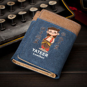 Zha Te Na Short Canvas Wallet for Men Cartoon Style Printed Ao Bing Youth Childrens Fashionable Cute Wallet Vertical Shape