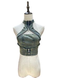 เซ็กซี่ สั้น แขนกุด ซิป คอ สายคล้อง เสื้อกั๊ก ผู้หญิง ฤดูร้อน แฟชั่นใหม่สไตล์สาวฮอตยุโรปและอเมริกา ผ้าฝ้าย โพลีเอสเตอร์ Blend ลำลอง Wear