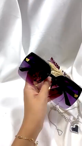 PL-MX013 Kacamata Hitam Fashion Square Style Tanpa Bingkai Kacamata In Gradien Ocean Piece Bingkai Besar