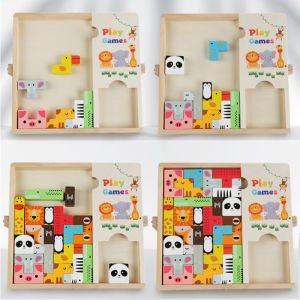 Tetris Building Blocks Toys for Kids Wooden 3D Animal Jigsaw Puzzle Montessori Educational Toy Autism Therapy Toys 3Y+