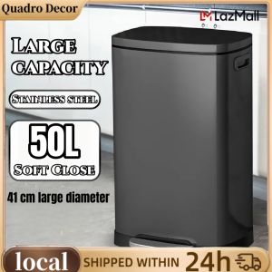 Large Capacity Stainless Steel Trash Can Kitchen Large Pedal Living Room Office Hotel Commercial 50L