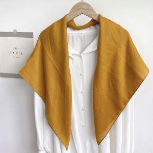 2023 Spring and Summer New Arrival Cotton and Linen Scarf Female Pure Color Linen Yellow 90*90 Small Square Towel Triangular Binder Decorative Scarf