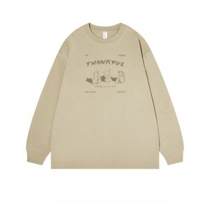 เสื้อยืดคอกลมแขนยาวทรงหลวมผ้าฝ้ายแท้ฤดูใบไม้ร่วงสำหรับผู้หญิง เสื้อสเวตเตอร์ดีไซน์เก๋ไก๋ แฟชั่นสตรีท เสื้อผ้าทำงานสไตล์เกาหลี