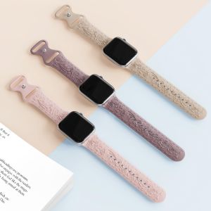 Engraved Floral Strap Compatible with Apple Watch Ultra 2 Band 46mm 49mm 40mm 41mm 42mm 44mm 45mm 38mm Women 3D Soft Silicone Cute Embossed Flower Watch Band for iWatch Series 10 9 8 7 6 5 4 SE SE2