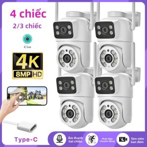 Camera IP Dome Wifi 4K HD PTZ Hai Ống Kính Tầm Nhìn Ban Đêm Màu Sắc Phát Hiện Chuyển Động Người Âm Thanh Hai Chiều Hỗ Trợ iCsee (2 Cái/4 Cái)