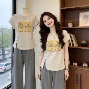 SHIMANQING | Stylish Chinese Vintage Short Sleeve Flared T-Shirt For Plus Size Women Tunic Waist Covering Top
