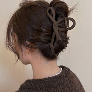 Good-looking Maillard Fall and Winter Frosted Bows Fancy Grip Large 2023 New Arrival Ribbon Shark Clip Female