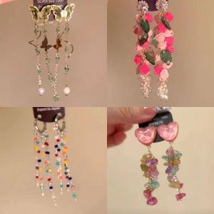 Elegant Long Tassel Butterfly Earrings Cold Tone Artificial Qing Ye Cha Butterfly Fashion Jewelry Ear Cuffs for Women