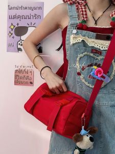 Red Sporty Crossbody Bag for Women 2025 New Style Travel Commuting Student Fashion Small Square Bag Urban Minimalist Nylon Daily Match