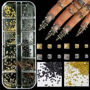 Bộ 1 Hộp Đinh Tán Kim Loại Nhiều Màu Sắc Trang Trí Móng Tay Mini Hình Tam Giác Vuông Nhọn Hình Nón Ngọc Trai Dùng Cho Làm Nail DIY