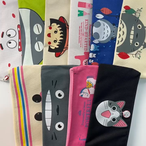 1PC Creative Canvas Pen Bag Cartoon Animal Pen Pouch Student Stationery Supplies