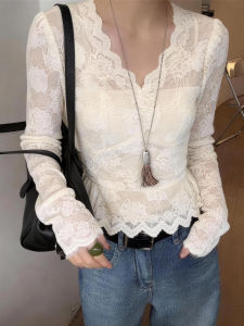 QINGNAER | Flattering Lace Top Stylish Fitted Lace Shirt