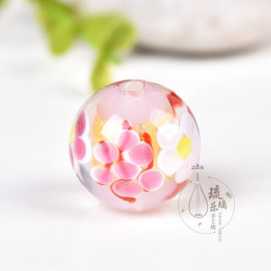New Arrival Japanese Gold Foil Glass Cherry Blossom Loose Beads DIY Handmade Bead Necklace Accessory Material 20mm