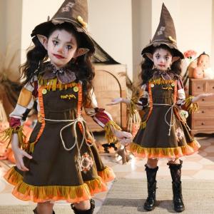 Girls Halloween Costume Dress up Pumpkin Outfit Country Style Childrens Party Performance Clothing Harvest Home Dress