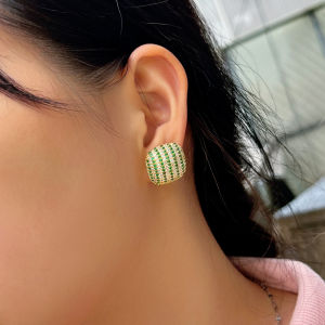 SEQUITO Temperament Women Jewelry Yellow Gold Plated Full Micro Pave Green White AAA Cubic Zircon Bread Shape Evening Party Small Stud Earrings SE897
