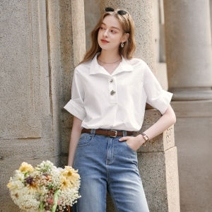XIANGYING | French Style Commuter White Short Sleeve Shirt Summer New Arrival Cotton