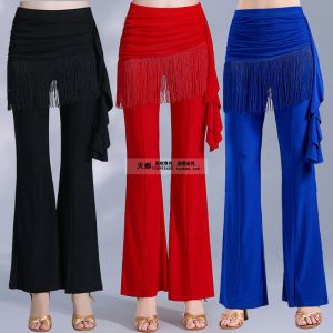 Latin Dance Pants New Arrival Red Sailor Dance Tassel Pantskirt Slightly Flared Three Steps Body Practice Pants Square Dance